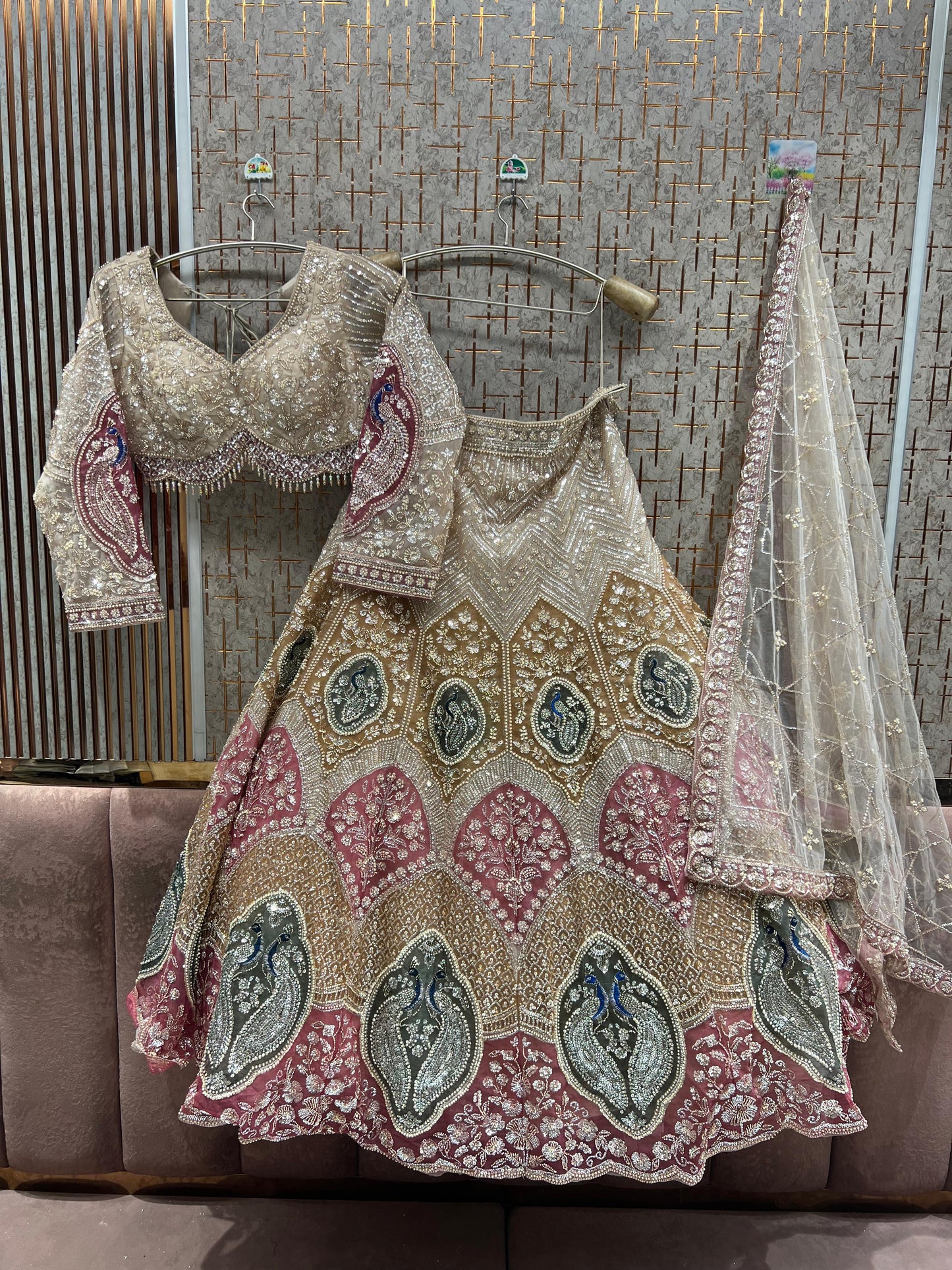Chiku golden Peacock Crop Top Lehenga
