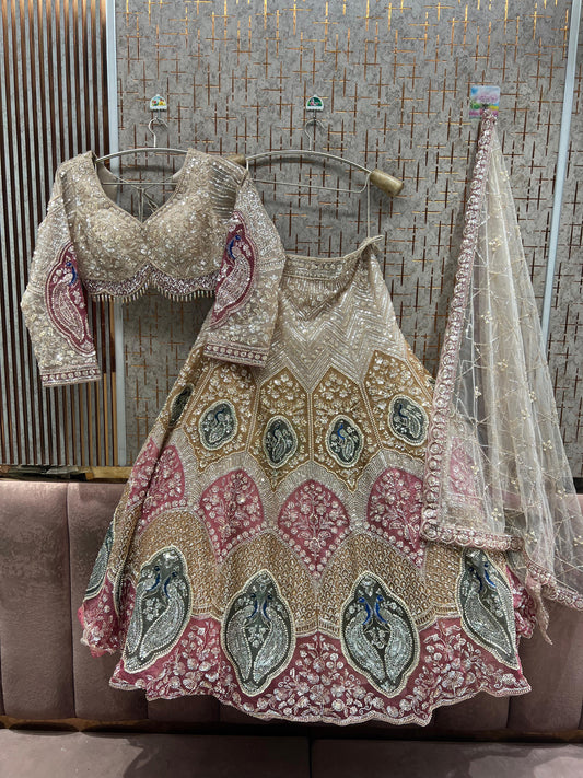 Chiku golden Peacock Crop Top Lehenga