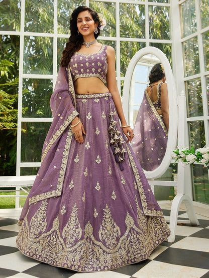 Pink Shaded Heavy Designer Embroidered Patchwork Silk Semi Stitched lehenga