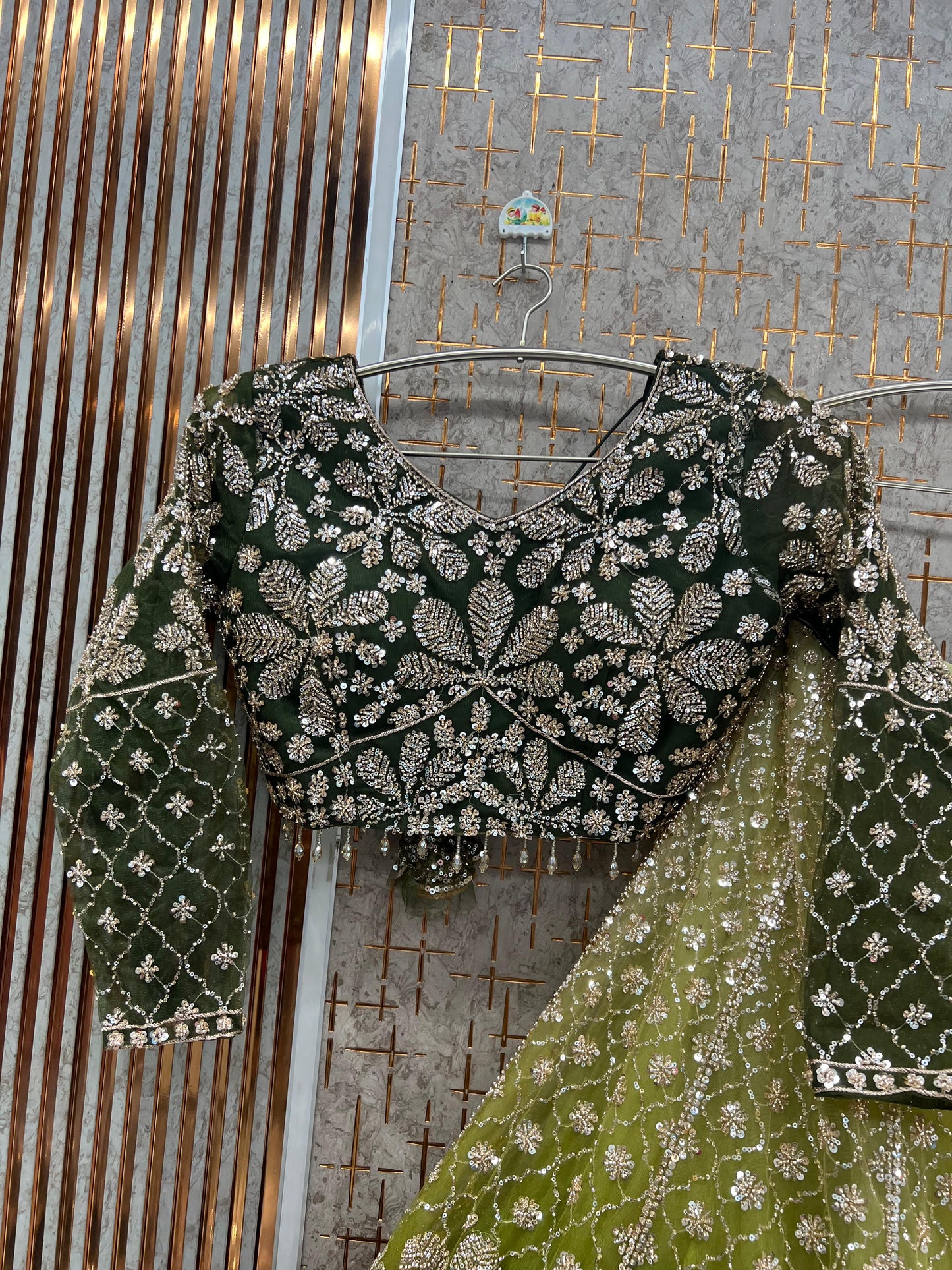 Green Double Shade Crop Top Lehenga