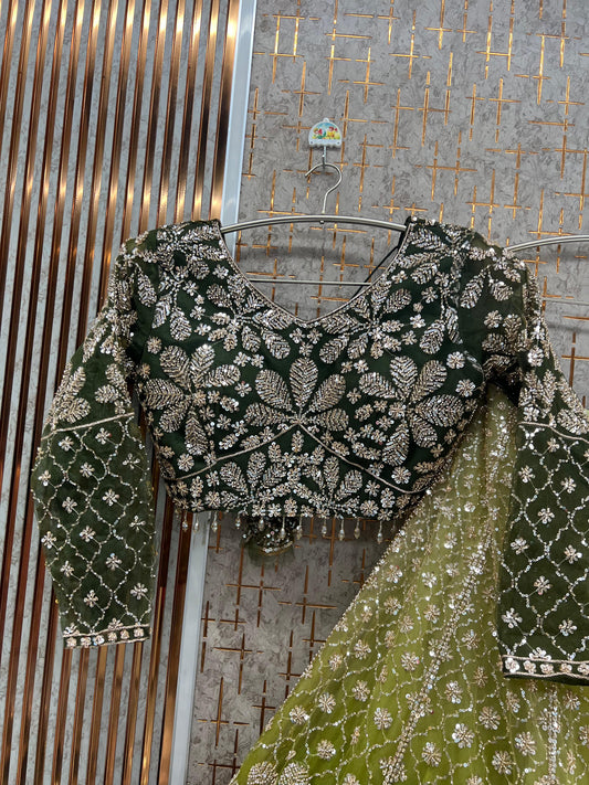 Green Double Shade Crop Top Lehenga