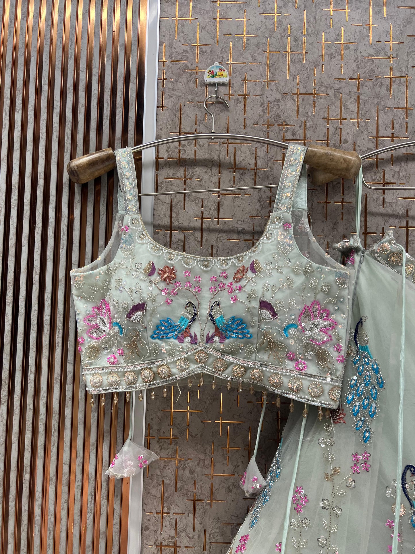 Brown Peacock Crop Top Lehenga