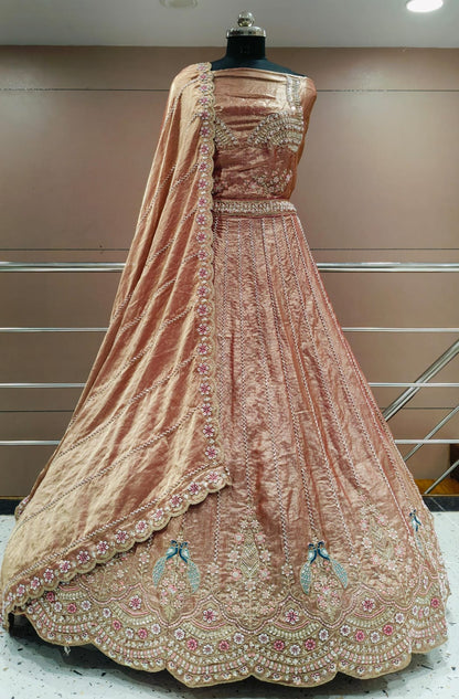 Pretty peacock semi stitched lehenga pink green blue mauve