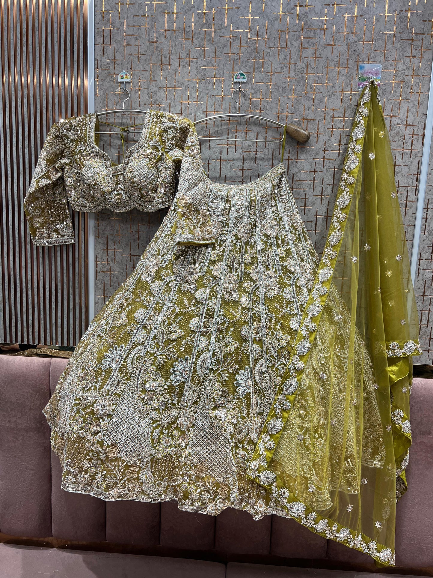 Astonishing Light Rama green Crop Top Lehenga