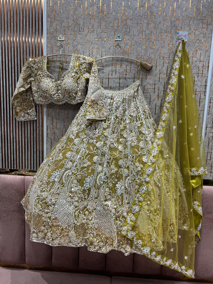 Astonishing Light Rama green Crop Top Lehenga