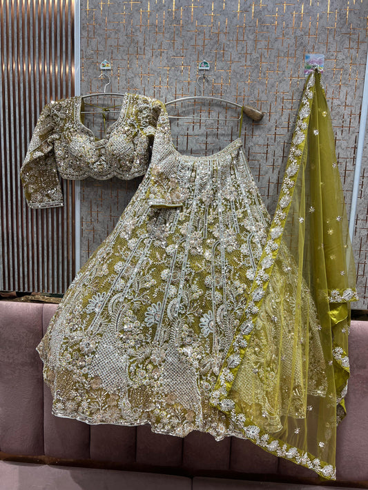 Glamorous Yellow Haldi mehendi Crop Top Lehenga