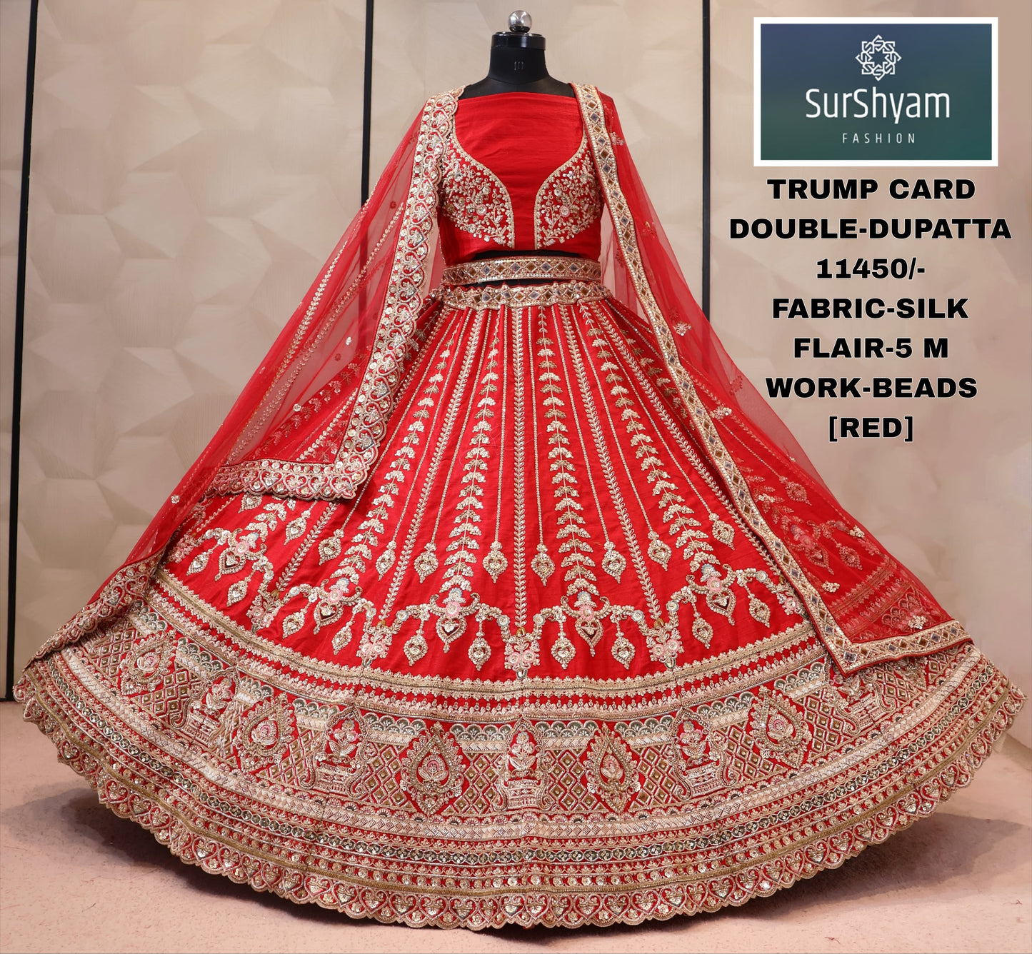 Maroon silk double dupatta bridal Lehenga