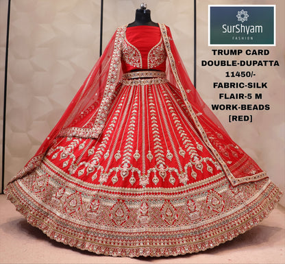 Maroon silk double dupatta bridal Lehenga