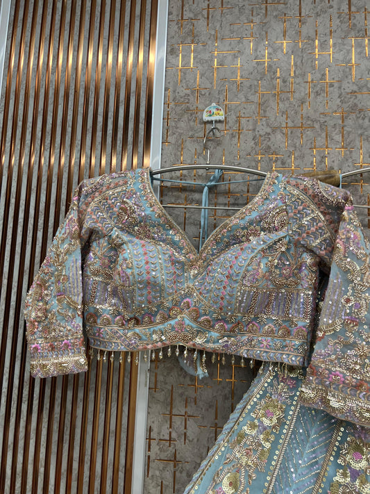 Teal Blue Crop top Lehenga - Shopping World