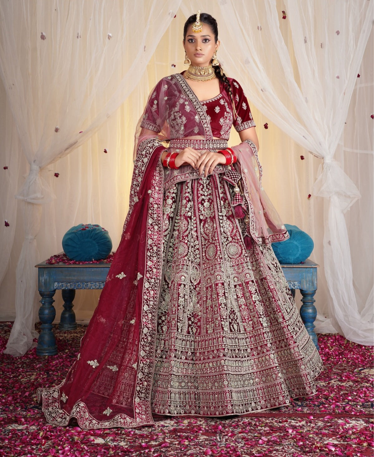 Fabulous maroon double duptta bridal lehenga