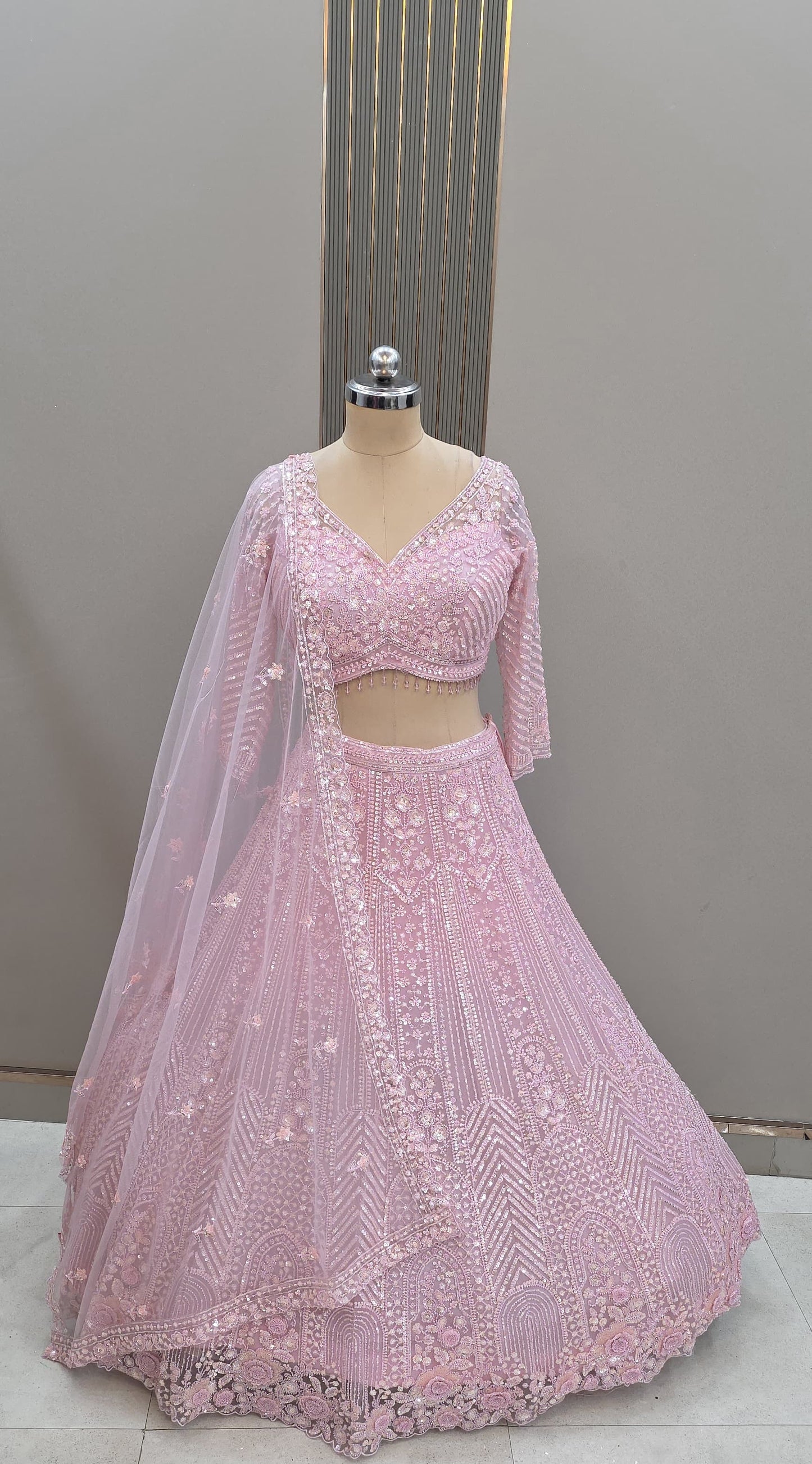 Lovely Hot pink on pink Monotone Crop Top Lehenga