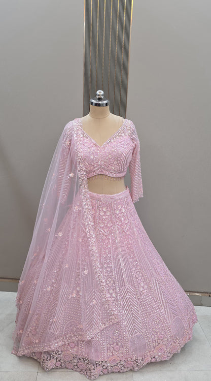 Lovely Hot pink on pink Monotone Crop Top Lehenga
