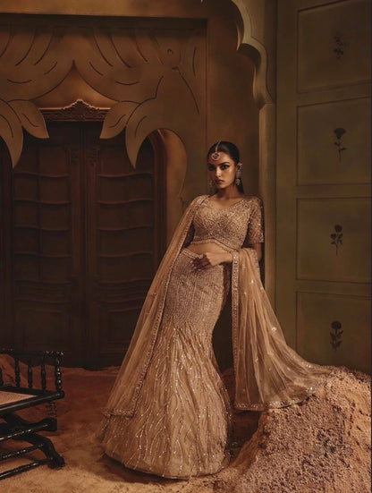 Golden Fish Cut Crop Top Lehenga