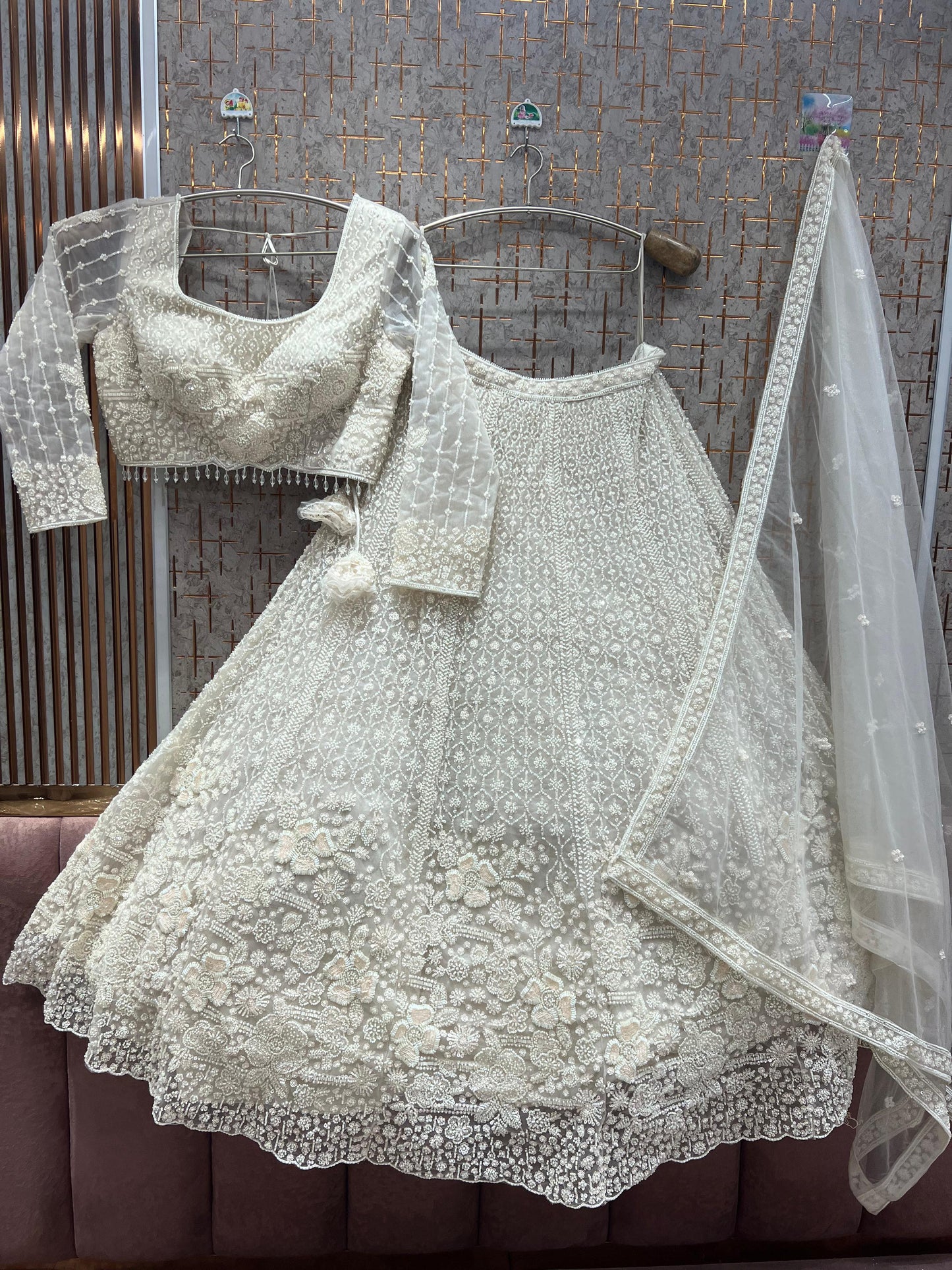 White Floral Crop Top Lehenga