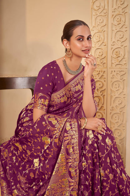 Purple Viscose Saree 6103