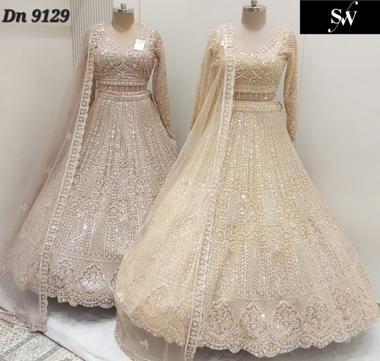 Golden Beige Peach Crop Top Lehenga