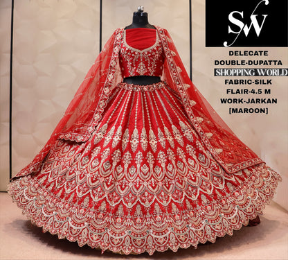 Red silk double dupatta bridal Lehenga