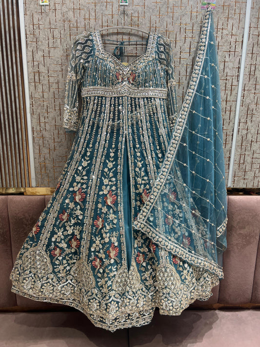 Blue long peplum Dress Farshi Gaharara Dress Special