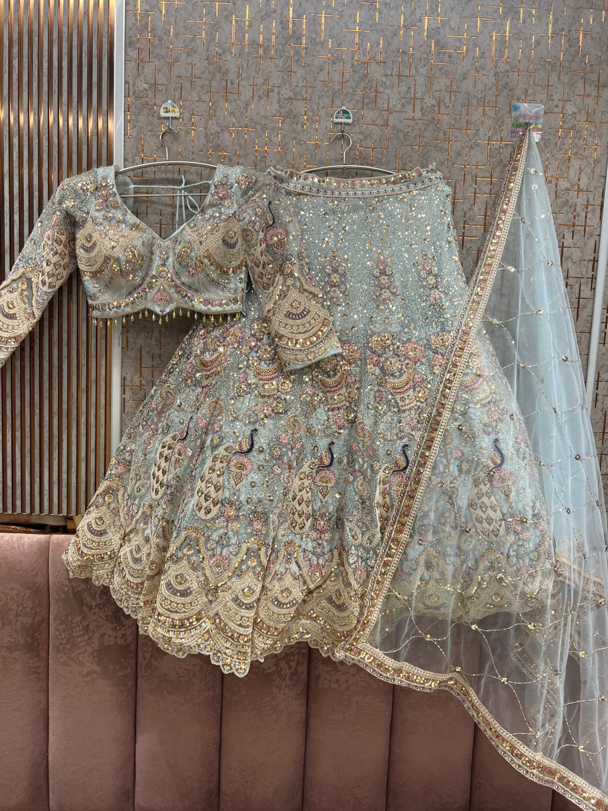 Hot Pink peacock Crop top Lehenga