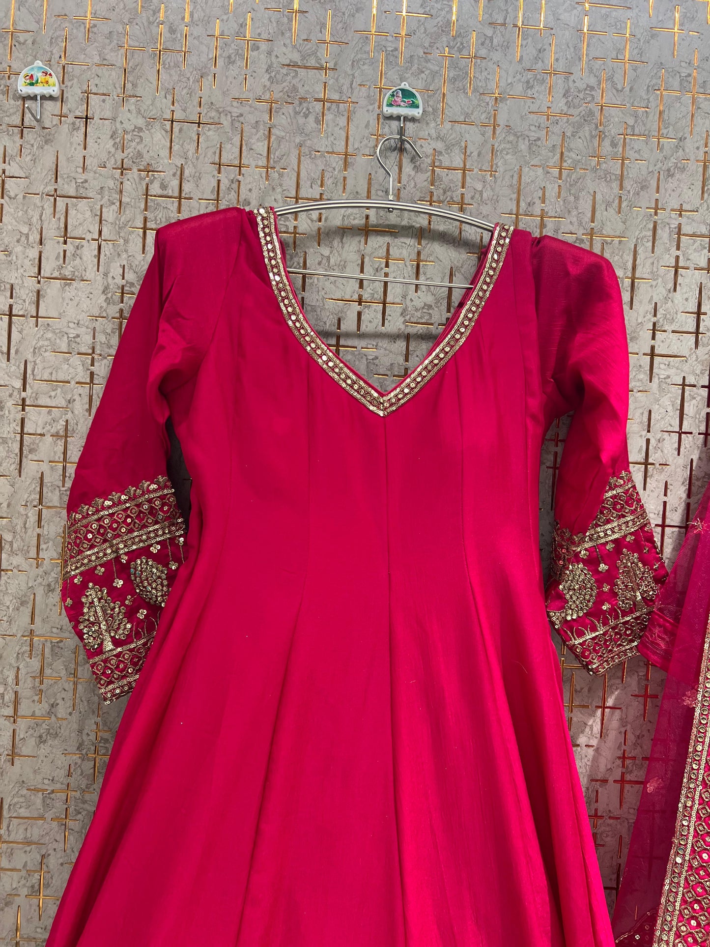 Hot Pink peplum long Dress Farshi Gaharara Dress Special