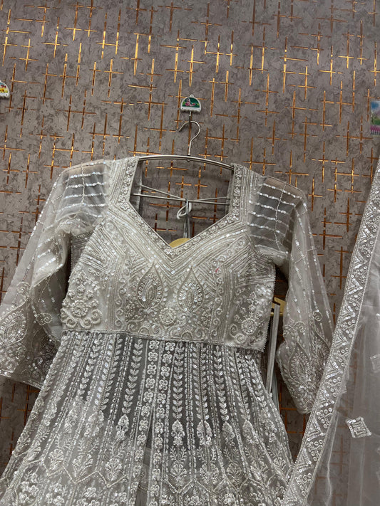 Silver White Farshi garara muslim Bride Long Indo Dress