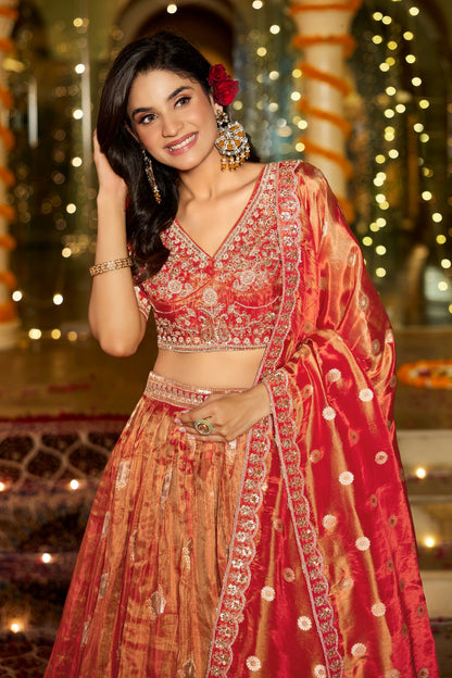 Amazing Rust Orange Crop Top Lehenga 2423