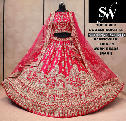 Red silk double dupatta bridal Lehenga