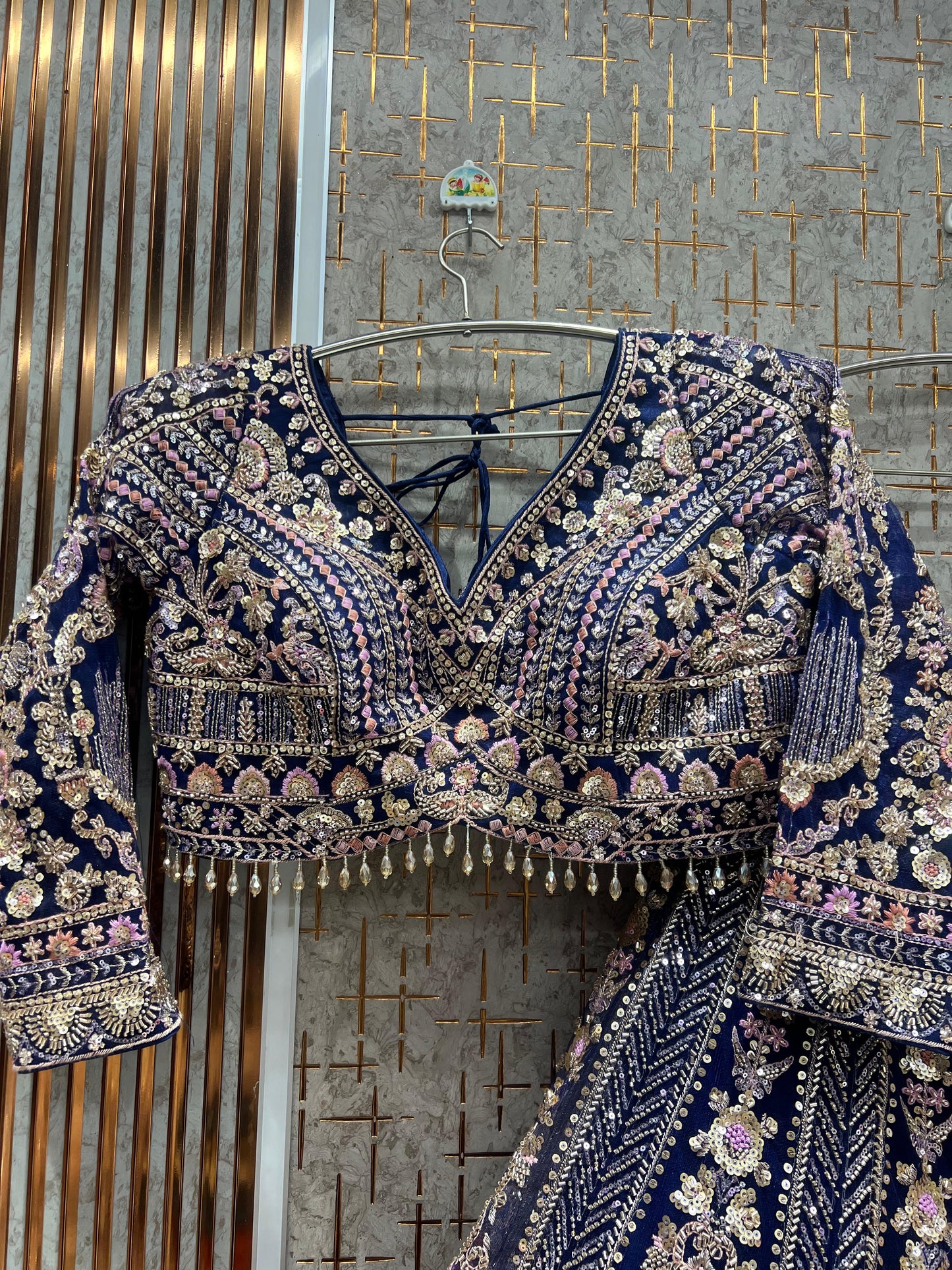 Stunning Beige Golden Crop top Lehenga