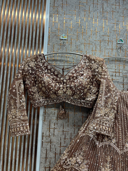 Something different Coffee Brown Mustard Crop Top  Lehenga