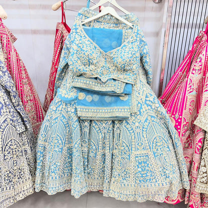 Delightful Light Cream peach Crop Top Lehenga