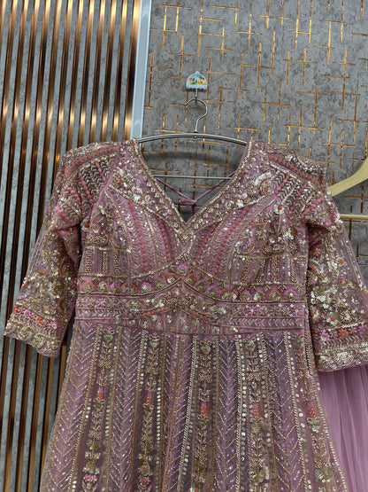 Baby Pink long Farshi Garara Peplum Dress Lehenga