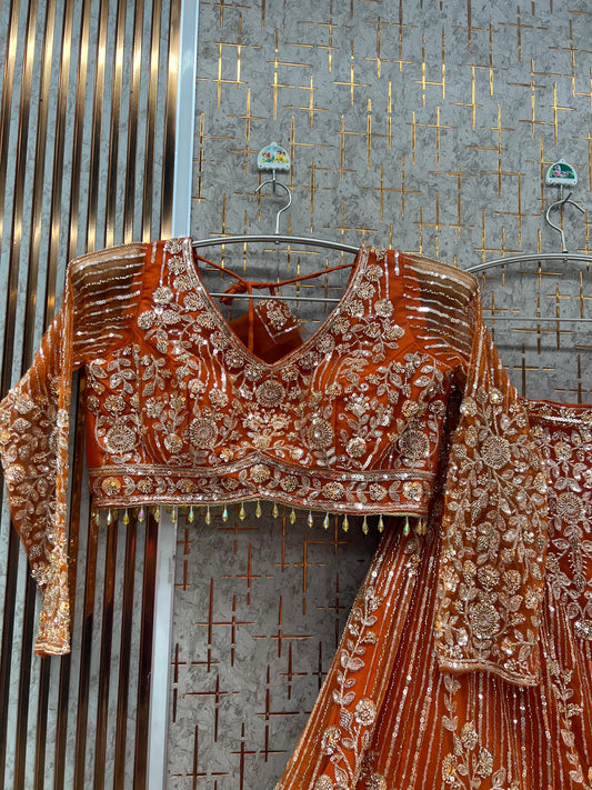 Rust orange Crop top Lehenga