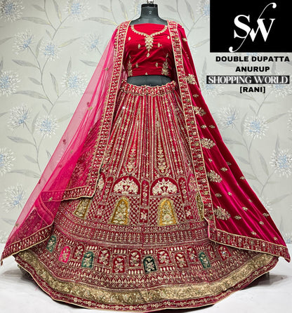 Something different maroon Velvet bridal Lehenga