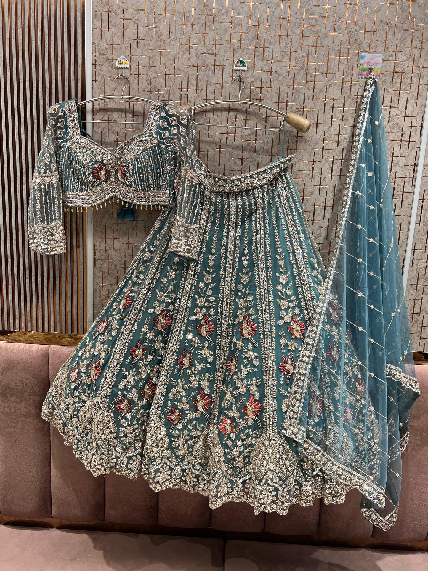 White Peacock Crop Top Lehenga