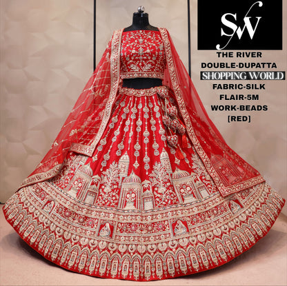 Red silk double dupatta bridal Lehenga