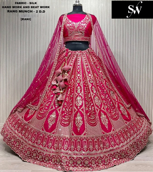 Rani pink bridal double dupatta lehenga
