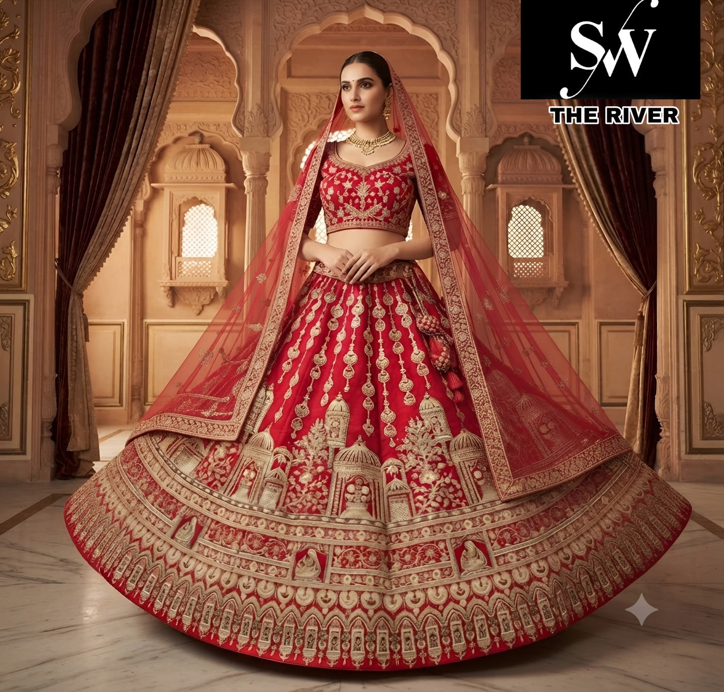 Red silk double dupatta bridal Lehenga
