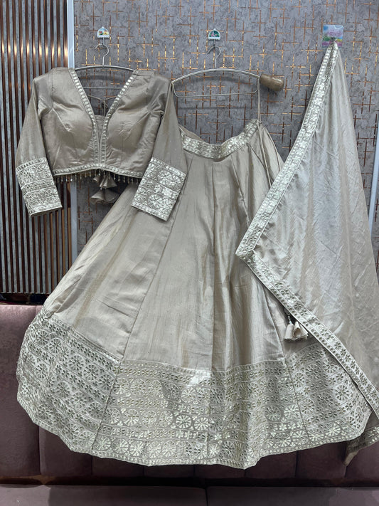 White Crop top Lehenga