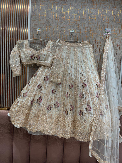 White Peacock crop top Lehenga