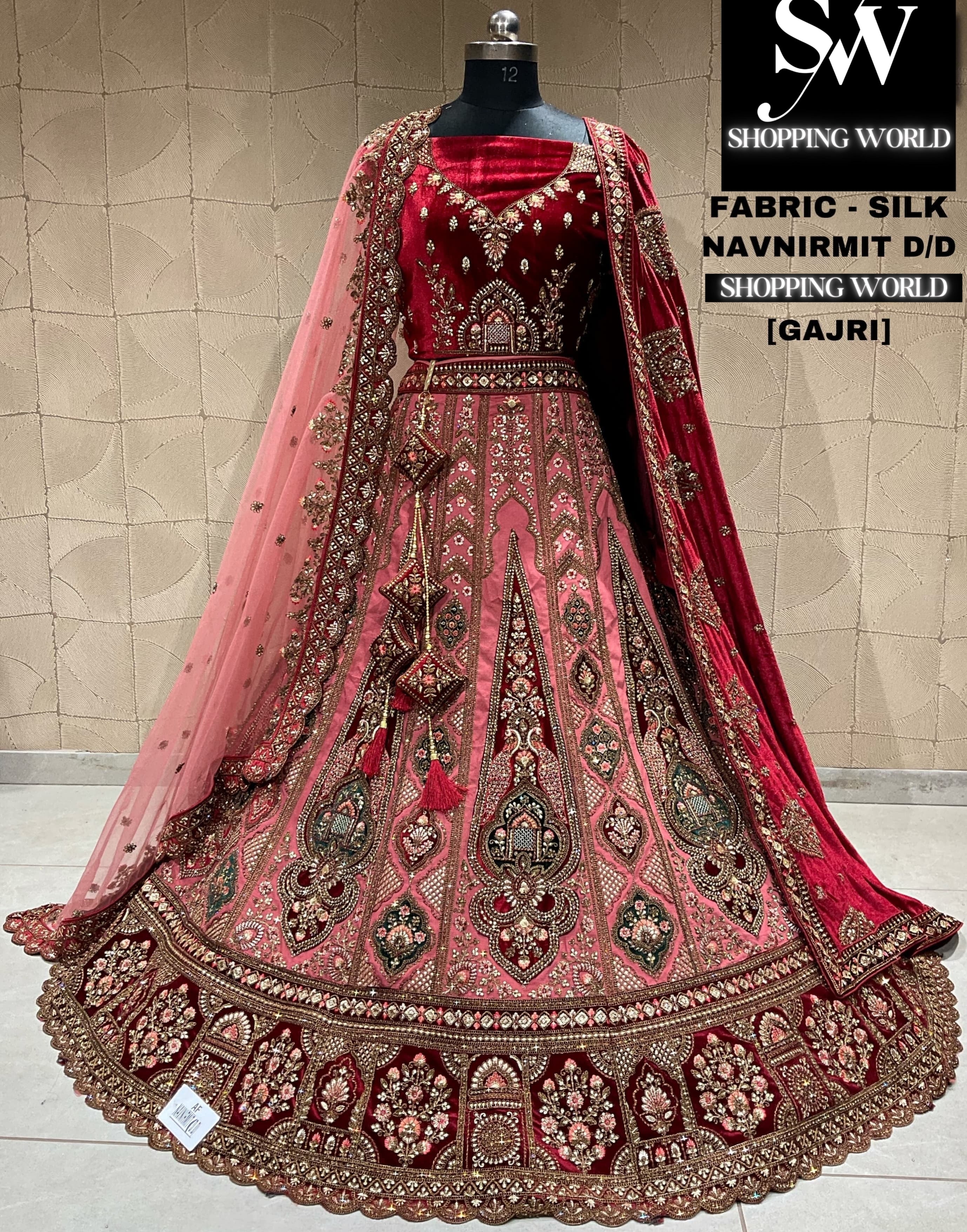 Gajri colour bridal lehenga deals