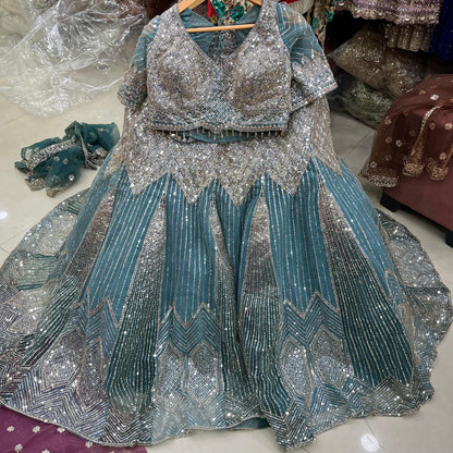 Eye Catching Blue Crop Top Lehenga