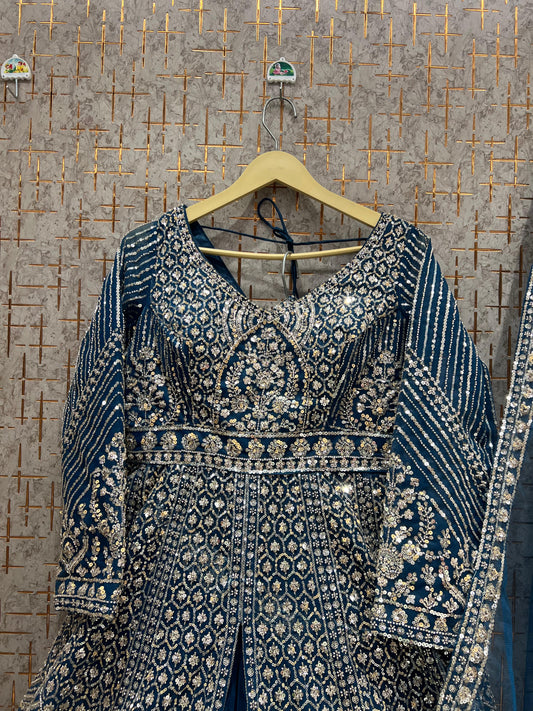 Fantastic Blue Farshi garara muslim Bride Special Dress