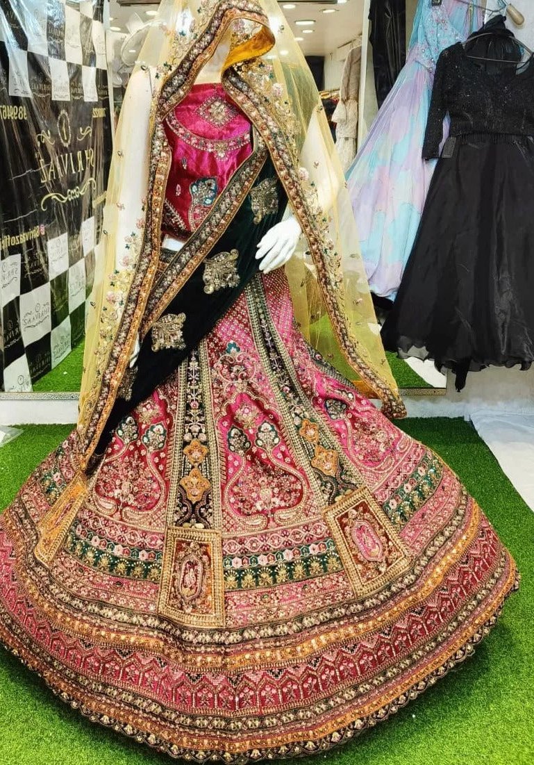 Pleasing pink double dupatta bridal lehenga