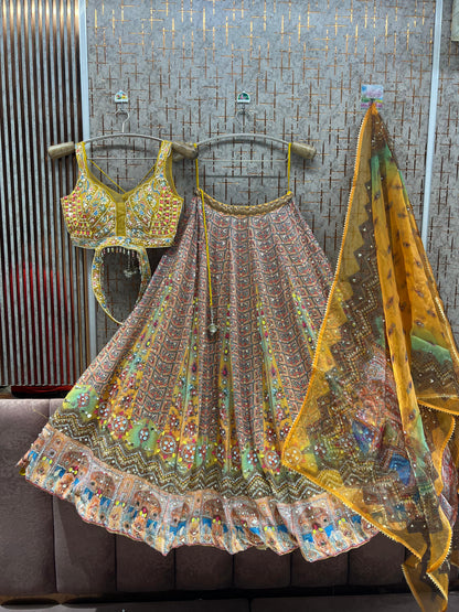 Yellow Multicolour pdp Crop Top Lehenga