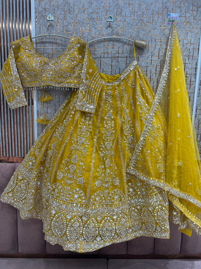 Yellow Haldi Mehendi Crop Top Lehenga