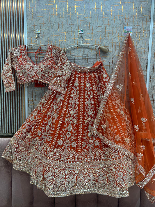 Rust Orange Crop top Lehenga