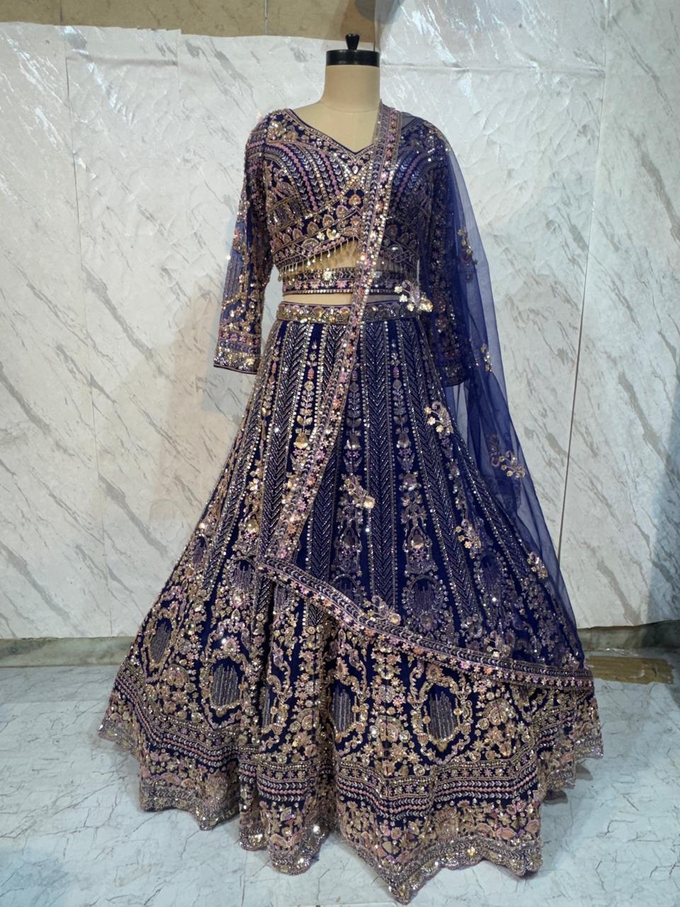 Stunning Beige Golden Crop top Lehenga