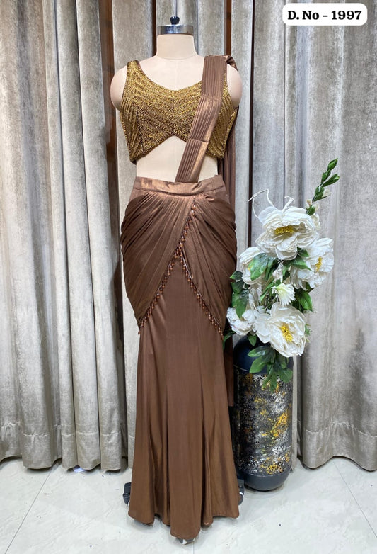 Rust Brown Drape Saree