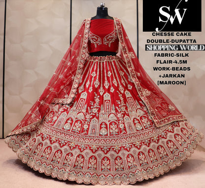 Red silk double dupatta bridal Lehenga