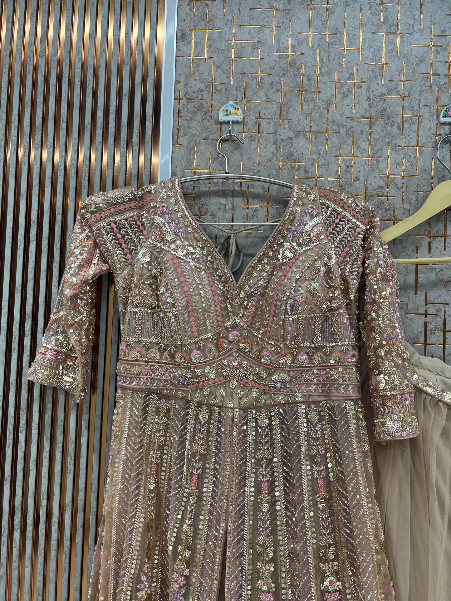 Baby Pink long Farshi Garara Peplum Dress Lehenga